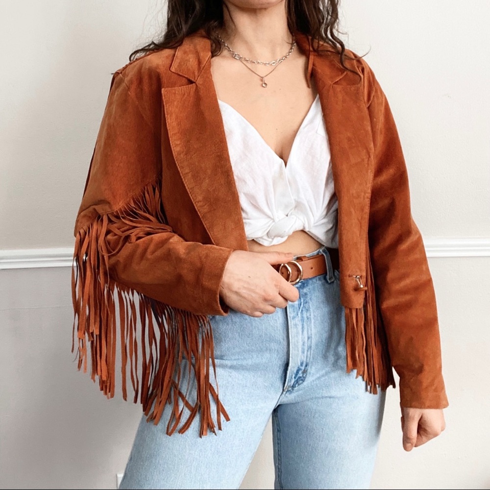 Vintage Tan Suede Fringe Cropped Jacket